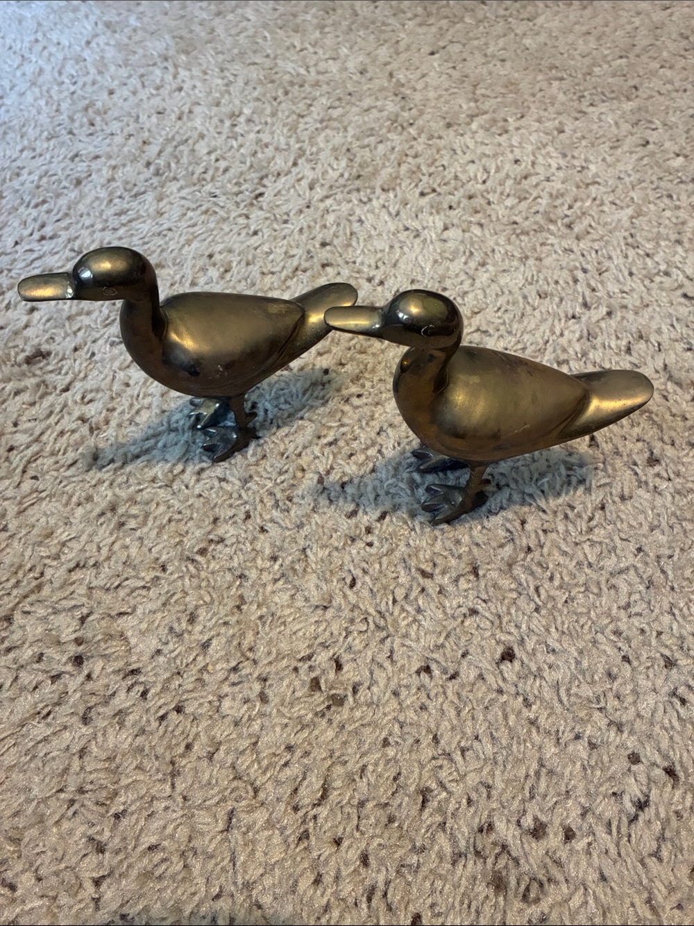 Brass Duck Figurine Pair - Antique Gold Tone